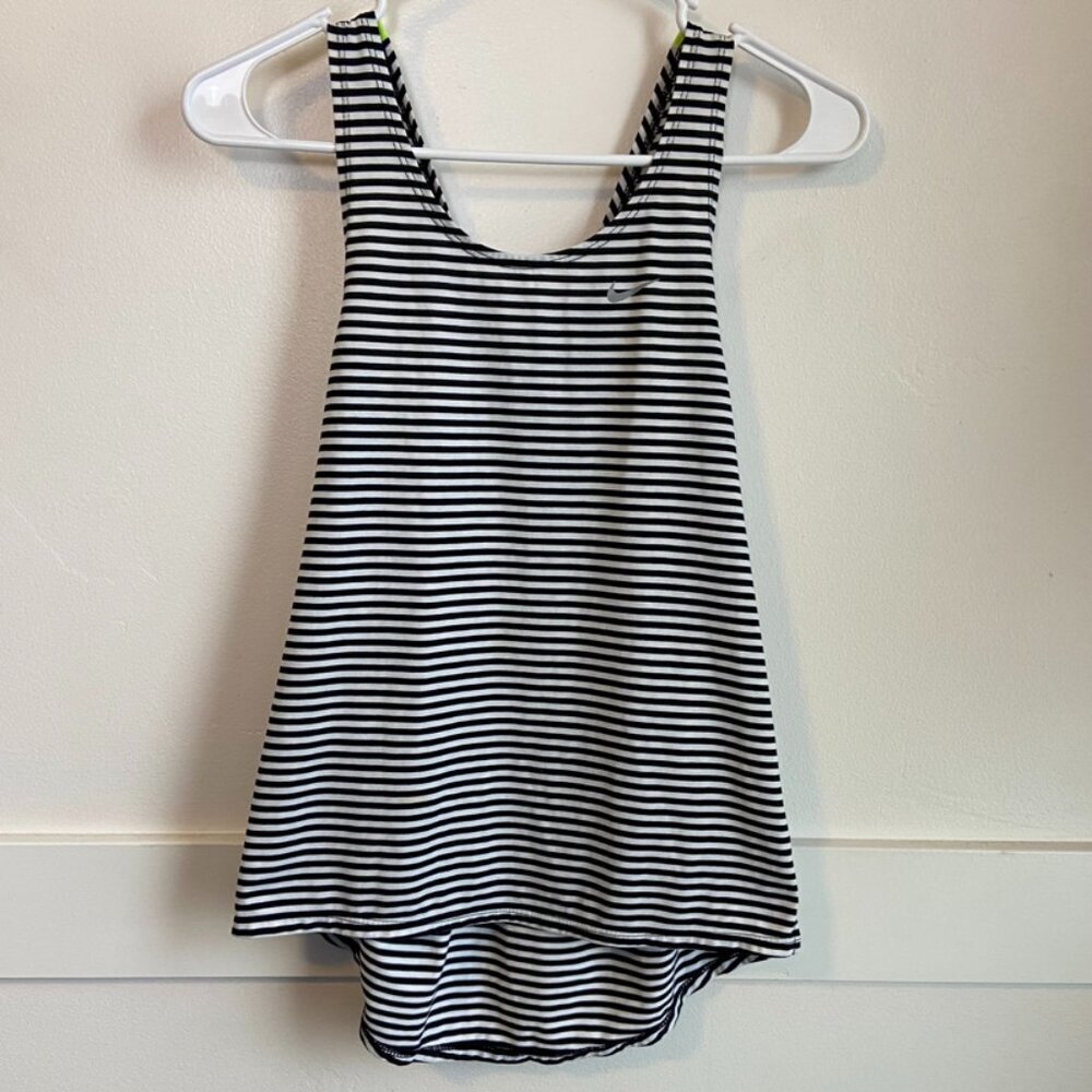 Nike Black & White Striped Scoop Neck Racerback Tank Top